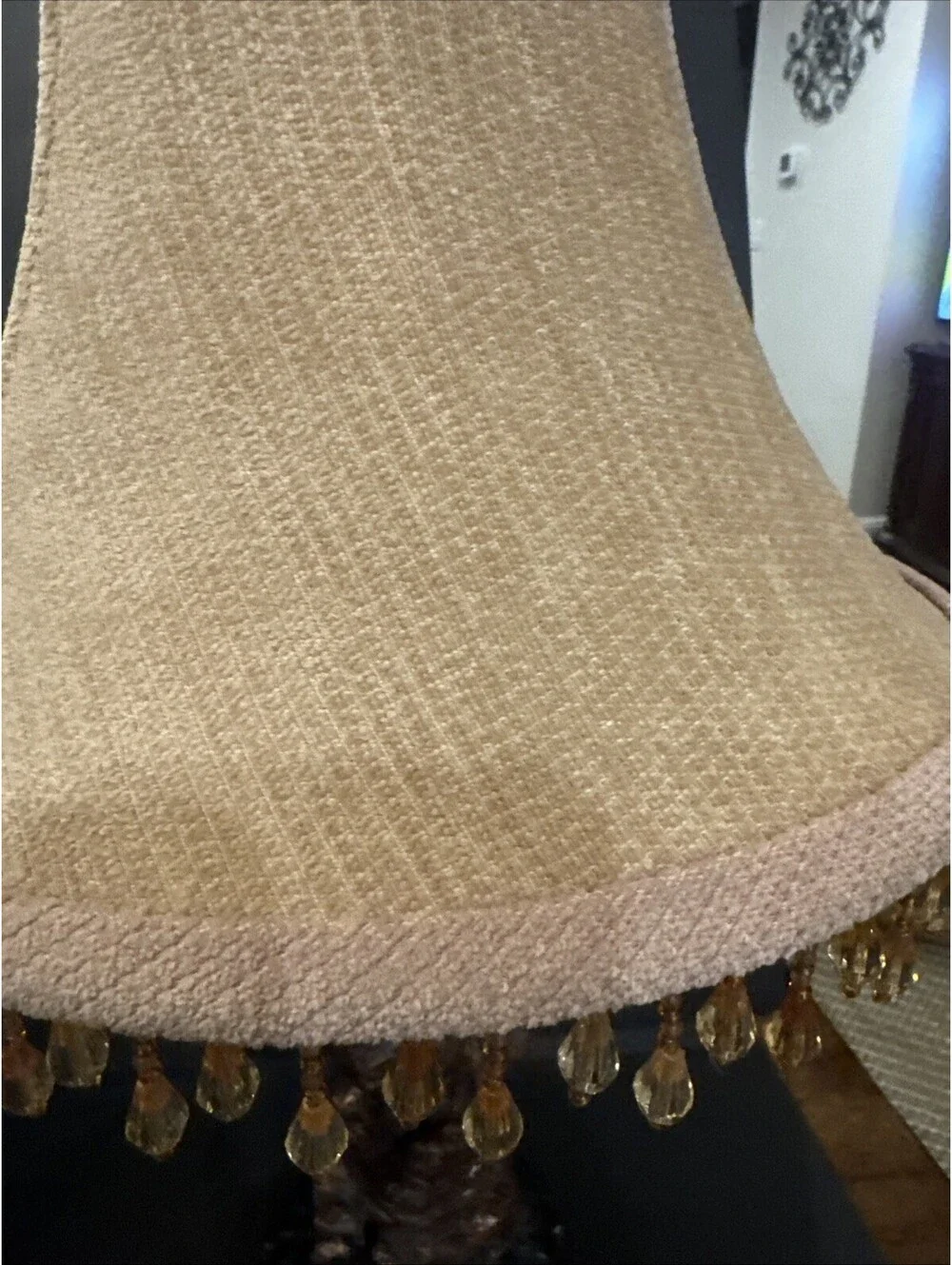 Pair of Elephant Table Lamps with Beaded Chenille Bell Shades Good Luck 17”
